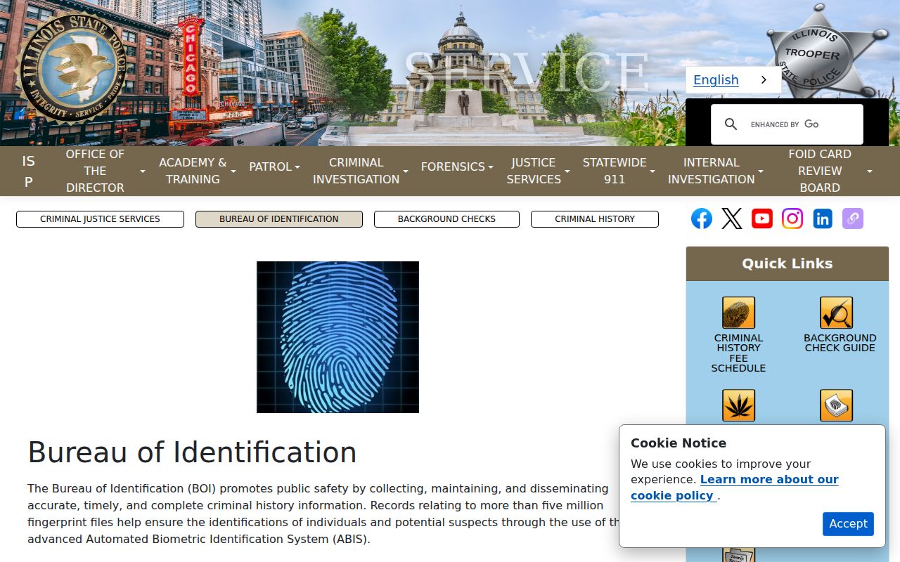 ISP Bureau of Identification gateway for Grundy County criminal history