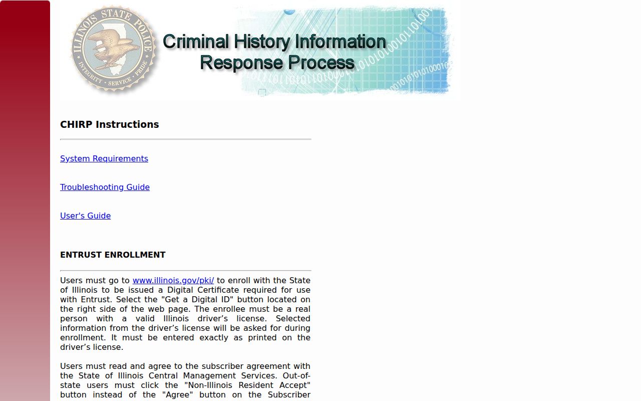 CHIRP login for an Illinois Grundy County conviction record inquiry
